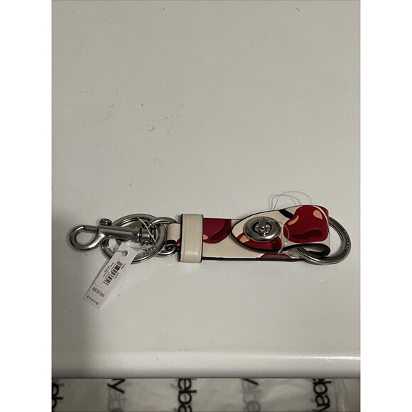 Coach Trigger Snap Bag Charm Cherry Print Cream White Red Keychain NWT - CZ088 - Picture 1 of 5